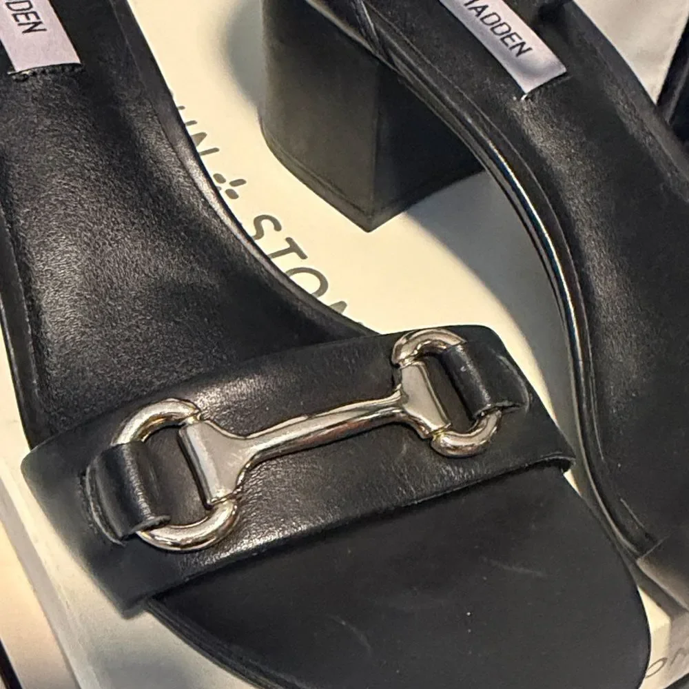 Steve Madden Black Heeled Sandals with Silver Accents leather